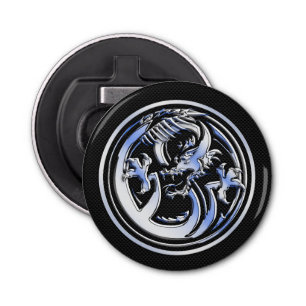 Chrome Dragon Crest dark Carbon Fiber Print Button Flesopener