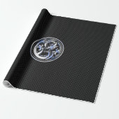 Chrome Dragon Crest dark Carbon Fiber Print Cadeaupapier (Uitgerold)