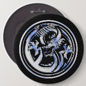 Chrome Dragon Crest dark Carbon Fiber Print Ronde Button 6,0 Cm (Voorkant /achterkant)