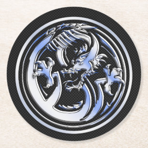 Chrome Dragon Crest dark Carbon Fiber Print Ronde Kartonnen Onderzetter