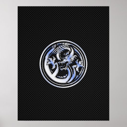 Chrome Dragon Crest on Carbon Fiber Print (Voorkant)