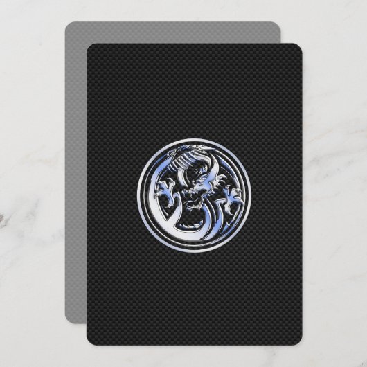 Chrome Dragon Crest on Carbon Fiber Print (Voorkant / Achterkant)