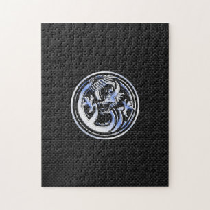 Chrome Dragon Crest on Carbon Fiber Print Legpuzzel