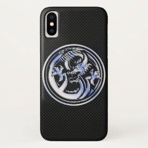 Chrome Dragon Crest zwarte koolstofvezel Afdrukken iPhone X Hoesje