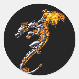Chrome Dragon met vlammen Ronde Sticker