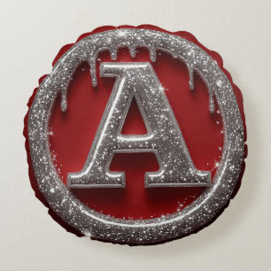 Chrome Drip Letter A Monogram Glitter Pictogram Rond Kussen