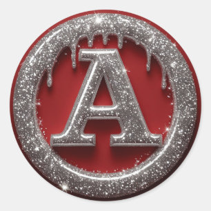 Chrome Drip Letter A Monogram Glitter Pictogram Ronde Sticker