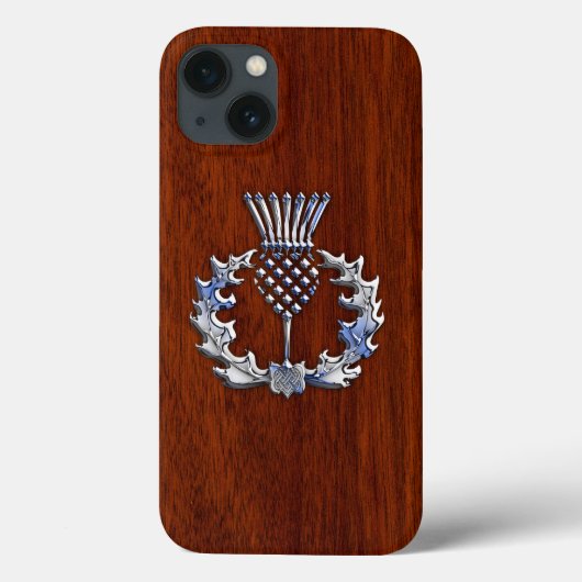 Chrome en Mahogany Wood Styles Scottish Thistle Case-Mate iPhone Case (Achterkant)
