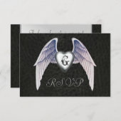 Chrome & Faux Cuir ailé Coeur RSVP Invitation (Devant / Derrière)