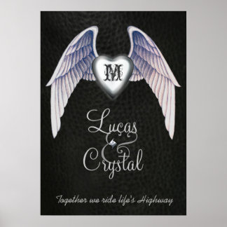 Chrome & Faux Poster Coeur aile en cuir