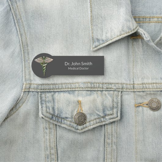 Chrome Holographic 3D Medical Caduceus Naamplaatje (In situ)