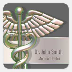 Chrome Holographic 3D Medical Caduceus Vierkante Sticker