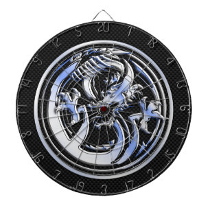 Chrome in Dragon badge on Carbon Fiber Print Dartbord