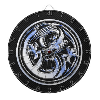 Chrome in Dragon badge on Carbon Fiber Print Dartbord