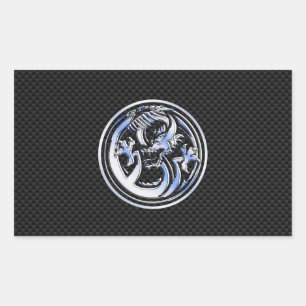 Chrome in Dragon badge on Carbon Fiber Print Rechthoekige Sticker
