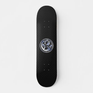 Chrome in Dragon badge on Carbon Fiber Print Skateboard
