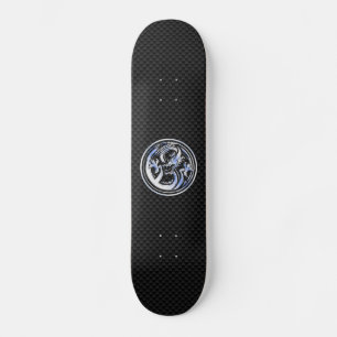 Chrome in Dragon badge on Carbon Fiber Print Skateboard