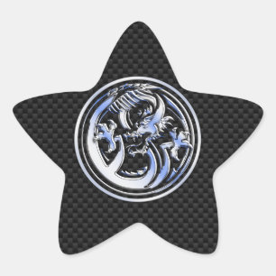 Chrome in Dragon badge on Carbon Fiber Print Ster Sticker