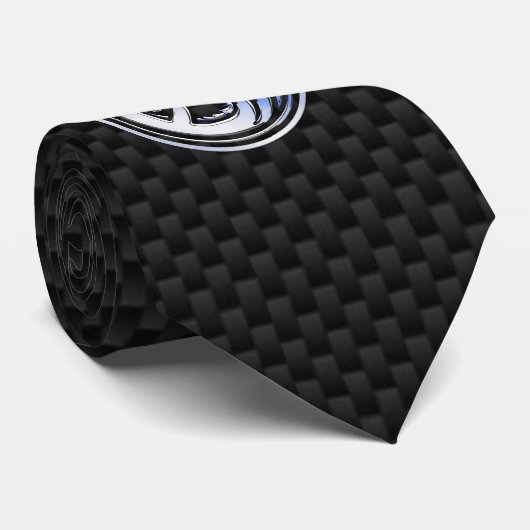 Chrome in Dragon badge on Carbon Fiber Print Stropdas (Opgerold)