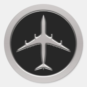Chrome Jet Airplane Ronde Sticker
