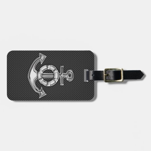 Chrome Lifesaver Anchor op koolstofvezel Bagagelabel (Voorkant horizontaal)