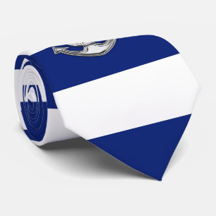 Chrome Lifesaver op de Nautical Navy Blue Stripes Stropdas