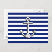 Chrome like Anchor Design on Navy Stripes Briefkaart (Voorkant / Achterkant)