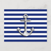 Chrome like Anchor Design on Navy Stripes Briefkaart (Voorkant)
