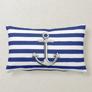 Chrome like Anchor Design on Navy Stripes Kussen