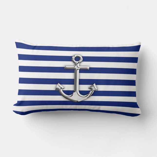 Chrome like Anchor Design on Navy Stripes Kussen (Voorkant)