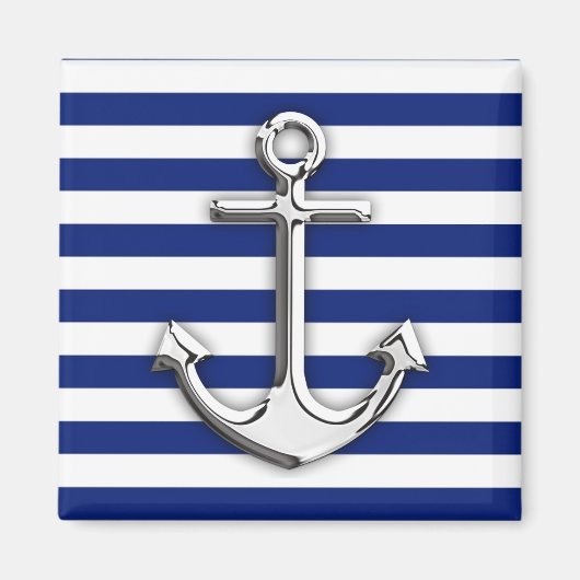 Chrome like Anchor Design on Navy Stripes Magneet (Voorkant)