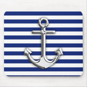 Chrome like Anchor Design on Navy Stripes Muismat