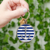 Chrome like Anchor Design on Navy Stripes Sleutelhanger (Hand)