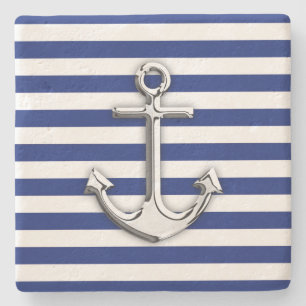 Chrome like Anchor on Navy Stripes Decor Stenen Onderzetter