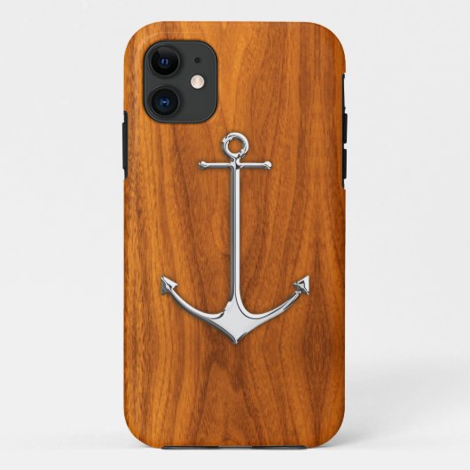 Chrome like Anchor on Teak Nautical Lifestyle Case-Mate iPhone Case (Achterkant)