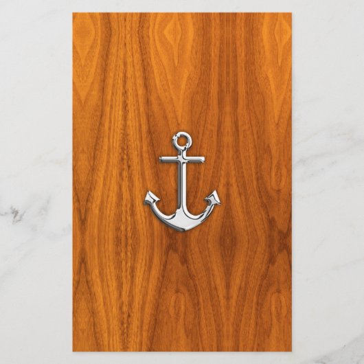 Chrome like Anchor on Teak Veneer Briefpapier (Voorkant)