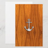Chrome like Anchor on Teak Veneer Briefpapier (Voorkant / Achterkant)