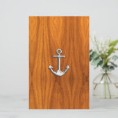 Chrome like Anchor on Teak Veneer Briefpapier (Staand voorkant)