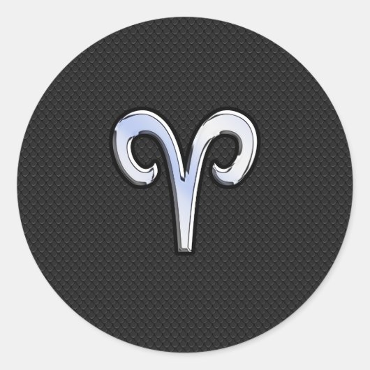 Chrome like Aries Zodiac Sign Ronde Sticker (Voorkant)