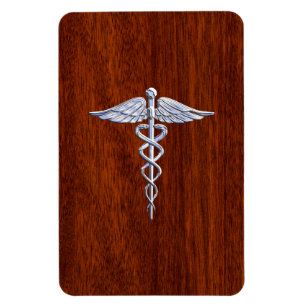 Chrome like Caduceus Medical Symbol Mahogany Brown Magneet