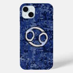 Chrome like Cancer Sign op Blue Digital Camo iPhone 15 Mini Hoesje