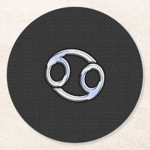 Chrome like Cancer Zodiab Sign on Black Ronde Kartonnen Onderzetter