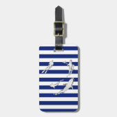 Chrome Like Diver and Sharks on Nautical Stripes Bagagelabel (Voorkant verticaal)