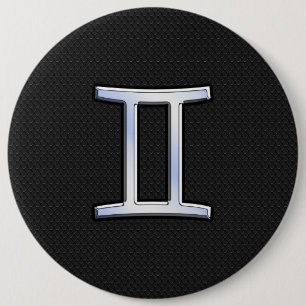 Chrome like Gemini Zodiac Sign Ronde Button 6,0 Cm