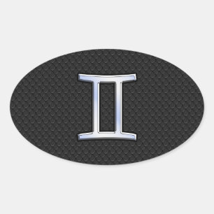 Chrome like Gemini Zodiac Symbol Ovale Sticker