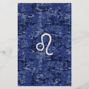 Chrome like Leo Sign on Navy Blue Digital Camo Briefpapier