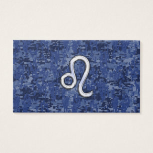 Chrome like Leo Sign on Navy Blue Digital Camo Visitekaartjes