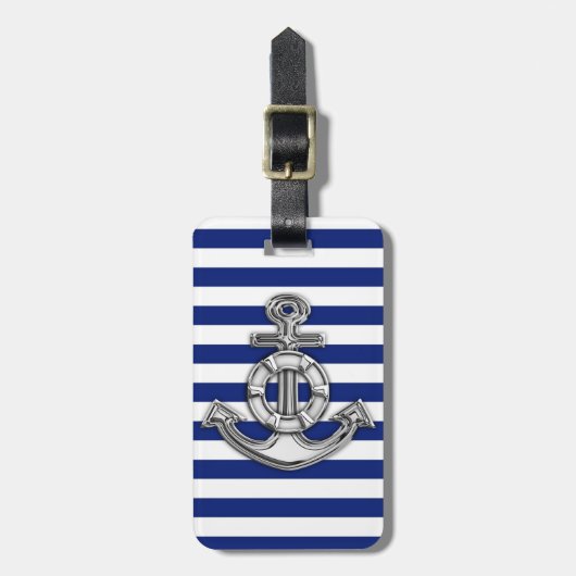 Chrome like Lifesaver on Nautical Stripes Bagagelabel (Voorkant verticaal)