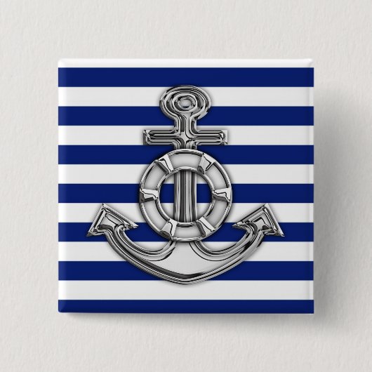 Chrome like Lifesaver on Navy Stripes Vierkante Button 5,1 Cm (Voorkant)