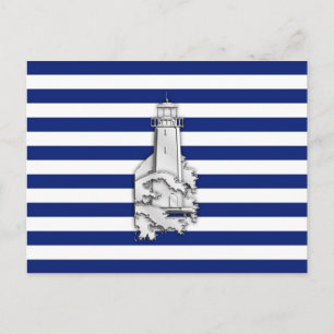Chrome like Lighthouse on Nautical Stripes Briefkaart